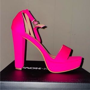 Fashion Nova Bright Pink/Hot Pink/Neon Pink Strap Heels. Worn Once. Size 7.5